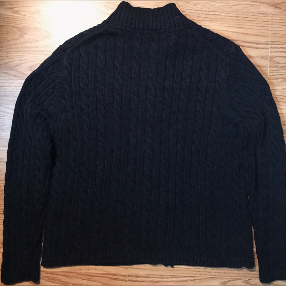 L.L. Bean Cable Knit Cotton Cardigan Sweater Womens XL Black Zip Up - Picture 2 of 10